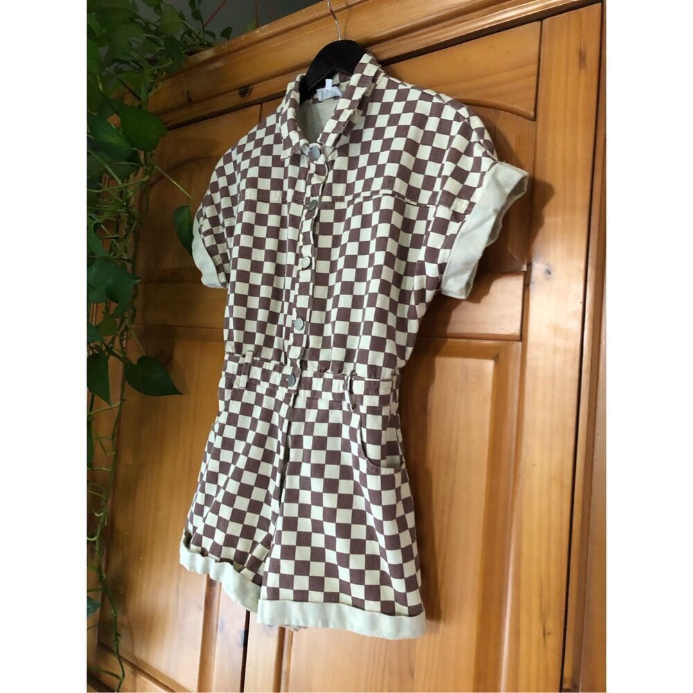 Day+Moon Checkered Print Button Down Rolled Cuff … - image 5